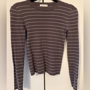 Active USA Women's Ribbed Striped Sweater - PurpleGray and White